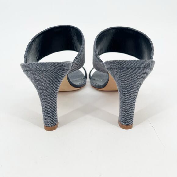 NWB Manolo Blahnik Denala Blue White Denim Leather Dual Band Slide Heels IT 40 - Picture 11 of 14